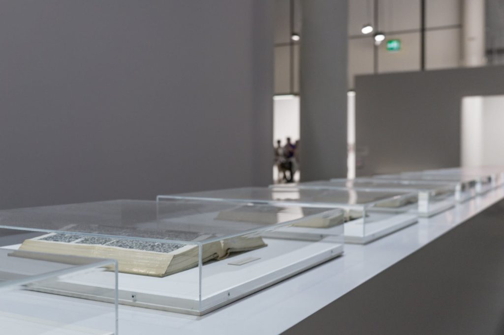 Books on display at a museum.